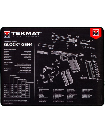 Tekmat Armorers Bench Mat - Ultra 15"x20" Glock Gen 4 Blk