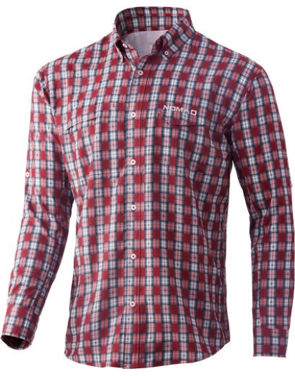 Nomad Stretch Lite Plaid Ls - Button Down Navy-red Large