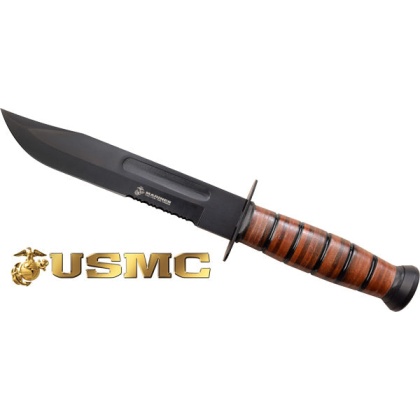 Mc Usmc 7" Bowie Blade W- - Leather Sheath