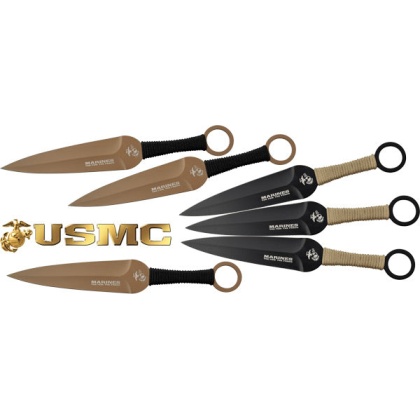 Mc Usmc 9" Spear Point - Throwing Knives 6-pack Blk-fde