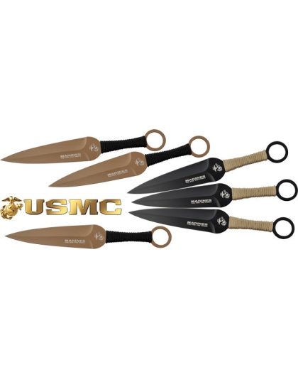 Mc Usmc 9" Spear Point - Throwing Knives 6-pack Blk-fde
