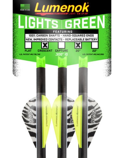 Lumenok Xbow Arrow 20" Carbon - Grn Lighted Crescent Nock 3pk