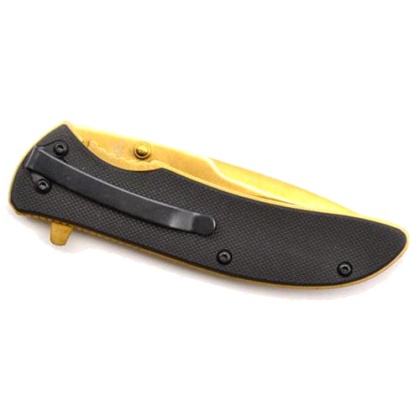 Guard Dog Knife Blk G10 Handle - Gold Blade Folder 3.5" Blade!