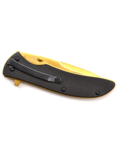 Guard Dog Knife Blk G10 Handle - Gold Blade Folder 3.5" Blade!