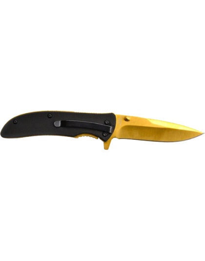 Guard Dog Knife Blk G10 Handle - Gold Blade Folder 3.5" Blade!