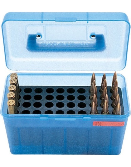 Mtm Deluxe Ammo Box 50-rounds - Rifle 7mm Rm To 300 Wm Clr Blu