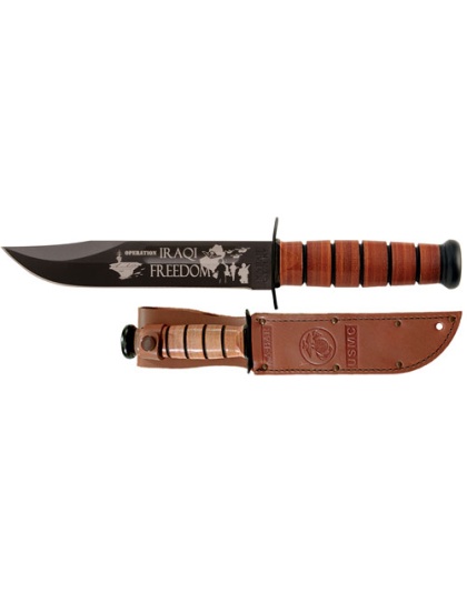 Ka-bar Usmc Operation Iraqi - Freedom 7" W-leather Shth Usmc