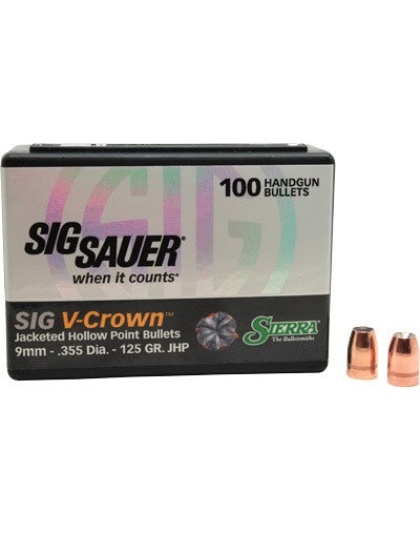 Sierra Bullets 9mm .355 - 125gr Jhp Sig V-crown 100ct