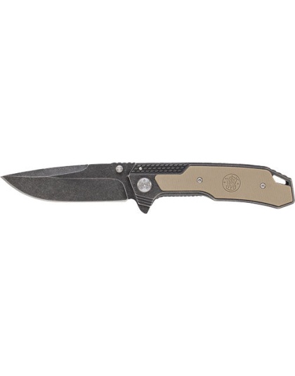 S&w Stonewash Drop Point 3.6" - Blade W- S&w Logo In G10 Hndl