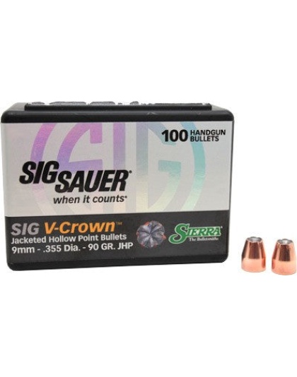 Sierra Bullets 9mm .355 - 90gr Jhp Sig V-crown 100ct