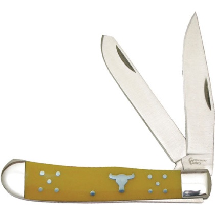 Abkt Cattlemans Cutlery 3.25" - Yellow Handle Trapper 2-blade