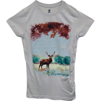 Bg Women's Short Sleeve Fitted - Fall Deer Shirt Small Grey<