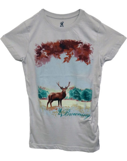Bg Women's Short Sleeve Fitted - Fall Deer Shirt Small Grey<