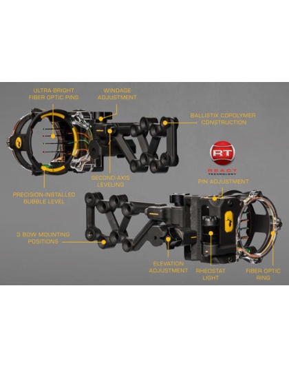 Trophy Ridge Bow Sight React - H4 4-pin .019 Rh Black