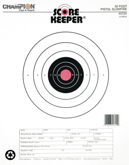 Champion Scorekeeper 50 Ft - Pistol Slowfire Org-blk 12-pk