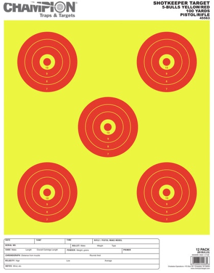 Champion Scorekeeper 5 Large - Bullseye Trgts Yellow-red 12-p